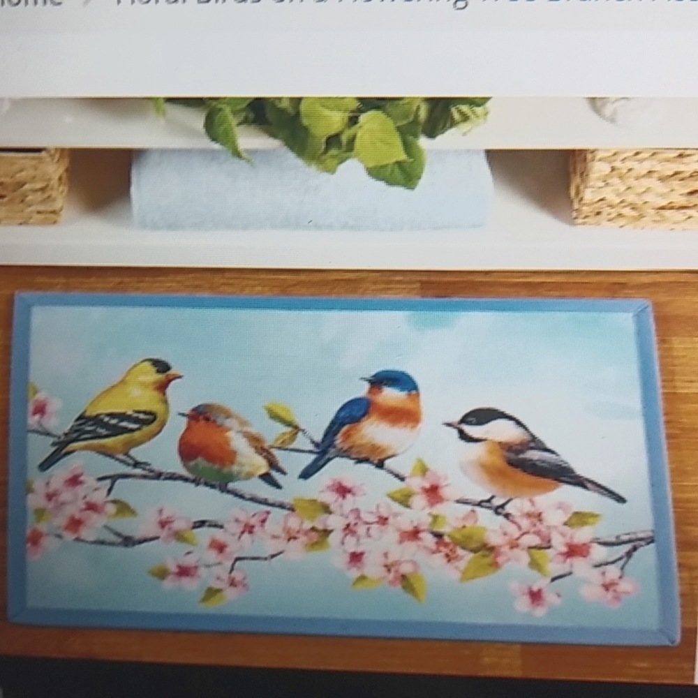 Beautiful Birds On Flowering  Tree Branch accent rug. NWT